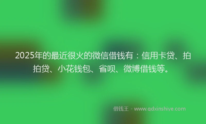 2025年的最近很火的微信借钱有：信用卡贷、拍拍贷、小花钱包、省呗、微博借钱等。