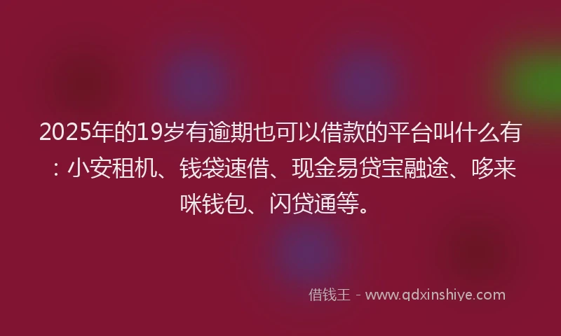 2025年的19岁有逾期也可以借款的平台叫什么有：小安租机、钱袋速借、现金易贷宝融途、哆来咪钱包、闪贷通等。