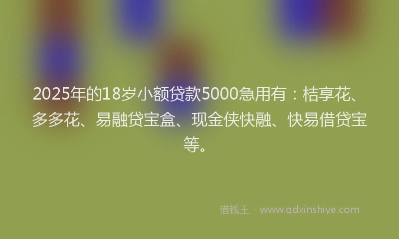 2025年的18岁小额贷款5000急用有：桔享花、多多花、易融贷宝盒、现金侠快融、快易借贷宝等。