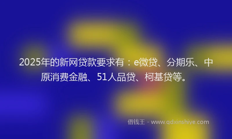 2025年的新网贷款要求有：e微贷、分期乐、中原消费金融、51人品贷、柯基贷等。