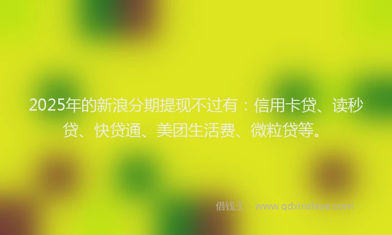 2025年的新浪分期提现不过有：信用卡贷、读秒贷、快贷通、美团生活费、微粒贷等。
