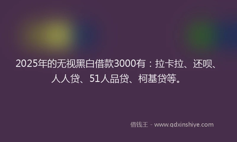 2025年的无视黑白借款3000有：拉卡拉、还呗、人人贷、51人品贷、柯基贷等。