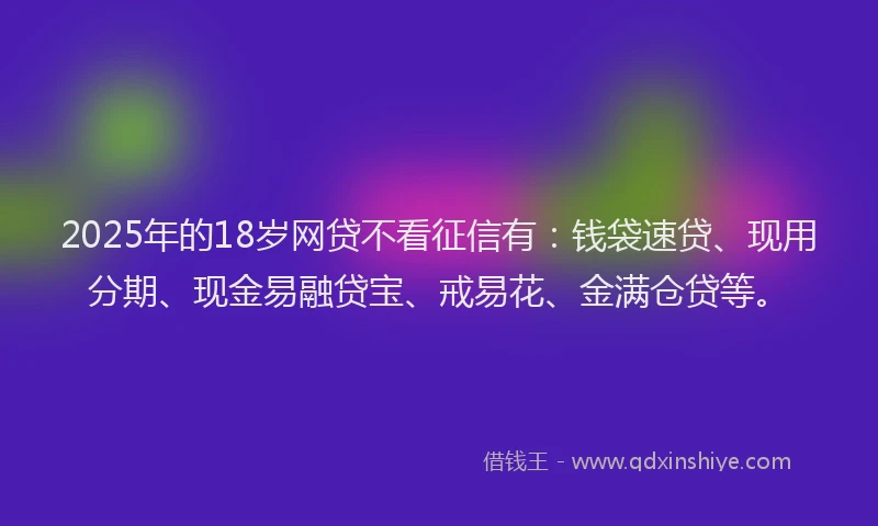 2025年的18岁网贷不看征信有：钱袋速贷、现用分期、现金易融贷宝、戒易花、金满仓贷等。