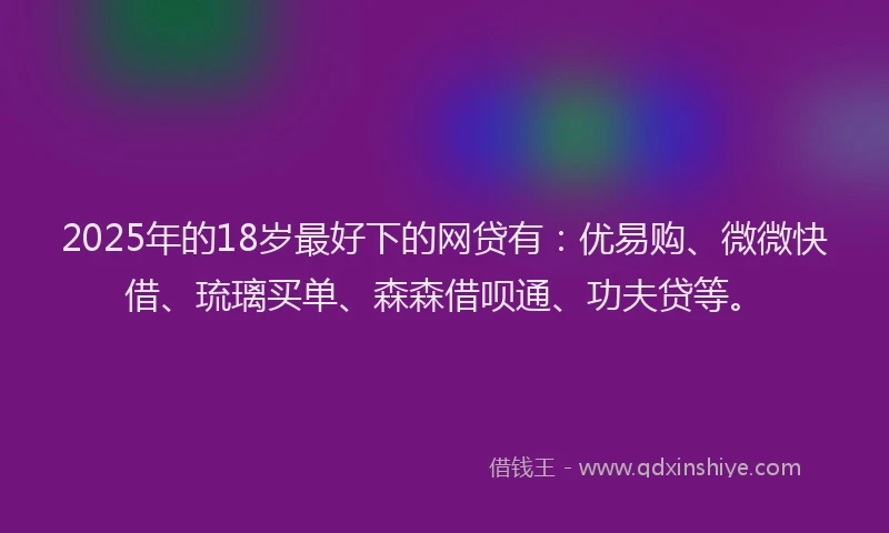 2025年的18岁最好下的网贷有：优易购、微微快借、琉璃买单、森森借呗通、功夫贷等。