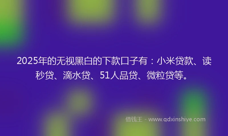 2025年的无视黑白的下款口子有：小米贷款、读秒贷、滴水贷、51人品贷、微粒贷等。