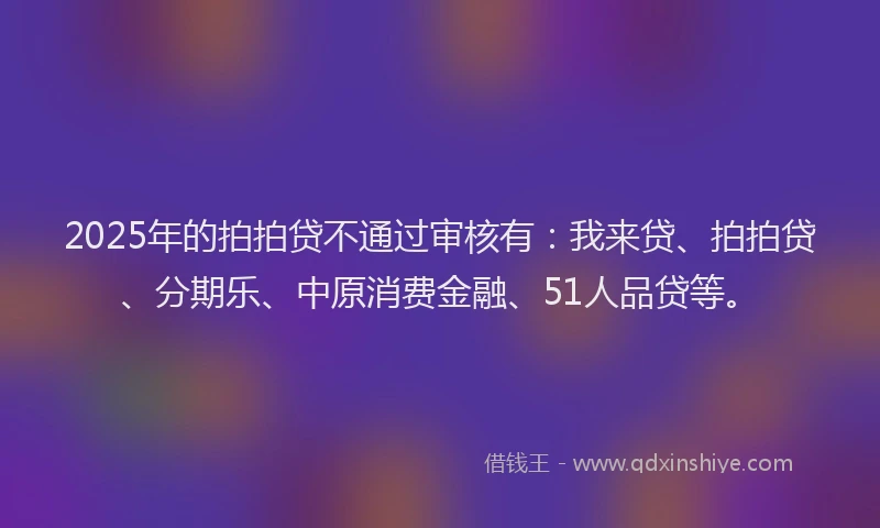2025年的拍拍贷不通过审核有：我来贷、拍拍贷、分期乐、中原消费金融、51人品贷等。