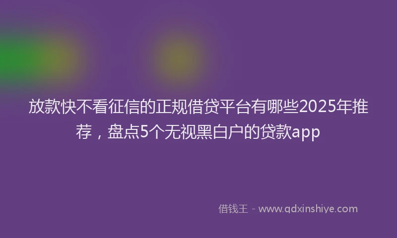放款快不看征信的正规借贷平台有哪些2025年推荐，盘点5个无视黑白户的贷款app