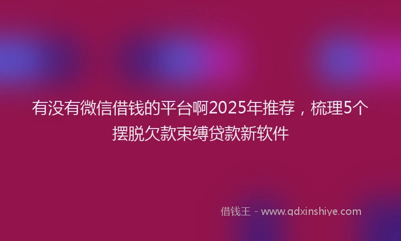 有没有微信借钱的平台啊2025年推荐，梳理5个摆脱欠款束缚贷款新软件