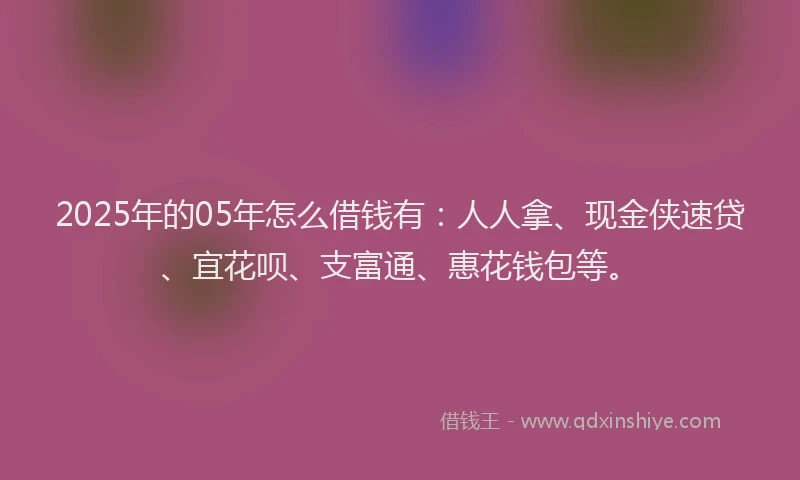 2025年的05年怎么借钱有：人人拿、现金侠速贷、宜花呗、支富通、惠花钱包等。