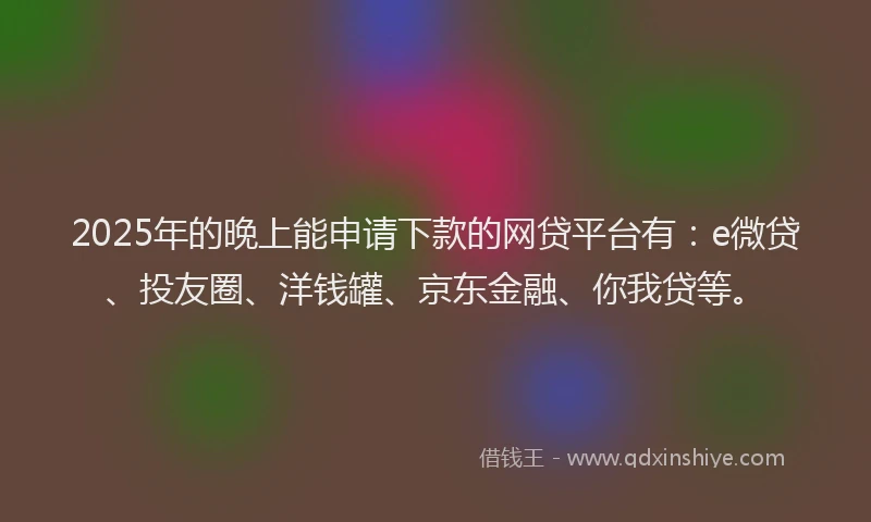 2025年的晚上能申请下款的网贷平台有：e微贷、投友圈、洋钱罐、京东金融、你我贷等。