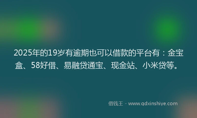 2025年的19岁有逾期也可以借款的平台有：金宝盒、58好借、易融贷通宝、现金站、小米贷等。