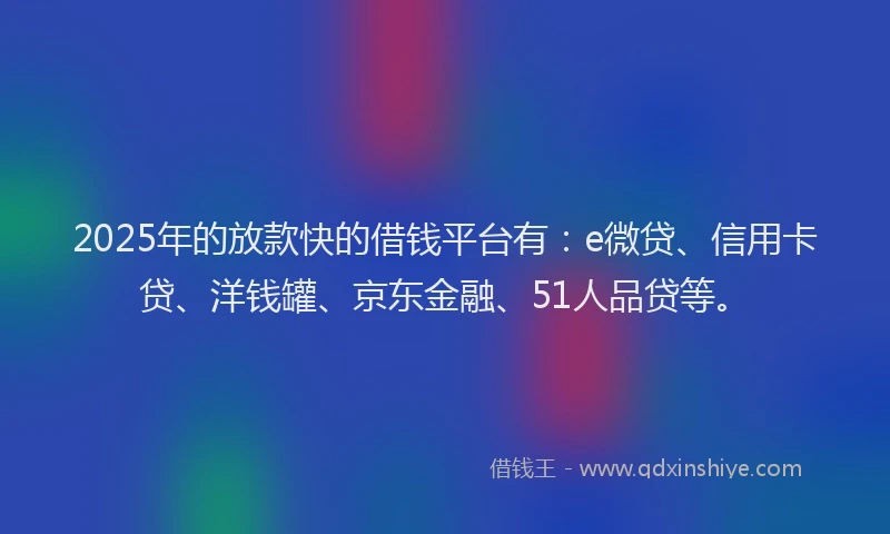 2025年的放款快的借钱平台有：e微贷、信用卡贷、洋钱罐、京东金融、51人品贷等。