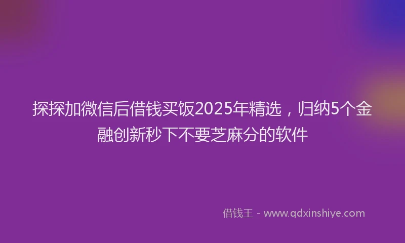 探探加微信后借钱买饭2025年精选，归纳5个金融创新秒下不要芝麻分的软件