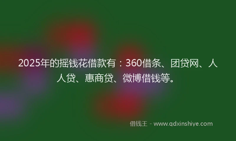 2025年的摇钱花借款有：360借条、团贷网、人人贷、惠商贷、微博借钱等。