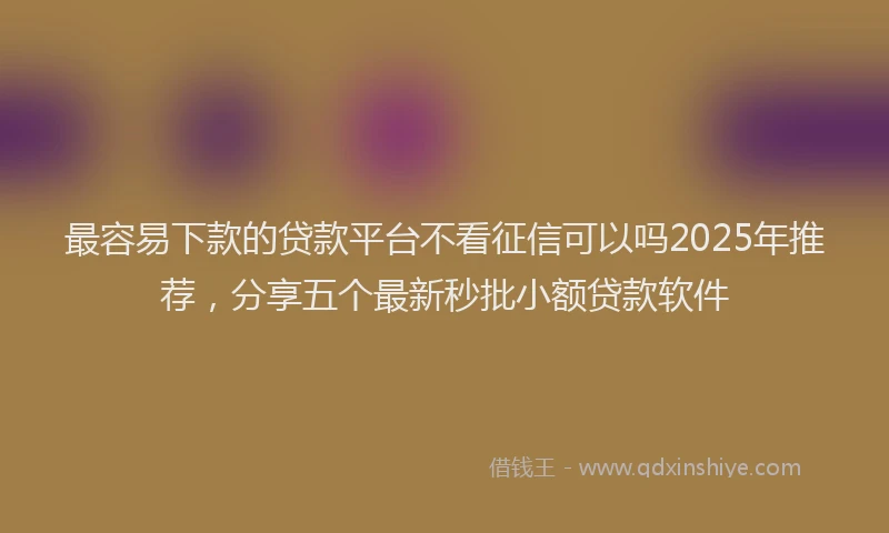 最容易下款的贷款平台不看征信可以吗2025年推荐，分享五个最新秒批小额贷款软件