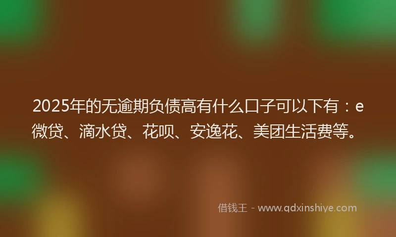 2025年的无逾期负债高有什么口子可以下有：e微贷、滴水贷、花呗、安逸花、美团生活费等。