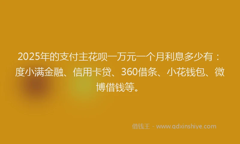 2025年的支付主花呗一万元一个月利息多少有：度小满金融、信用卡贷、360借条、小花钱包、微博借钱等。