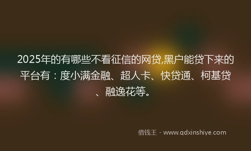 2025年的有哪些不看征信的网贷,黑户能贷下来的平台有：度小满金融、超人卡、快贷通、柯基贷、融逸花等。
