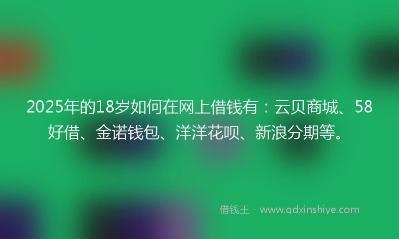 2025年的18岁如何在网上借钱有：云贝商城、58好借、金诺钱包、洋洋花呗、新浪分期等。