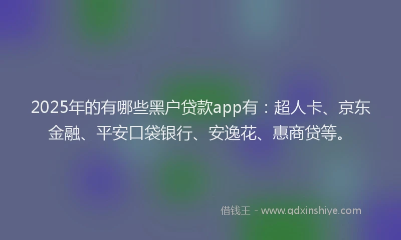 2025年的有哪些黑户贷款app有：超人卡、京东金融、平安口袋银行、安逸花、惠商贷等。