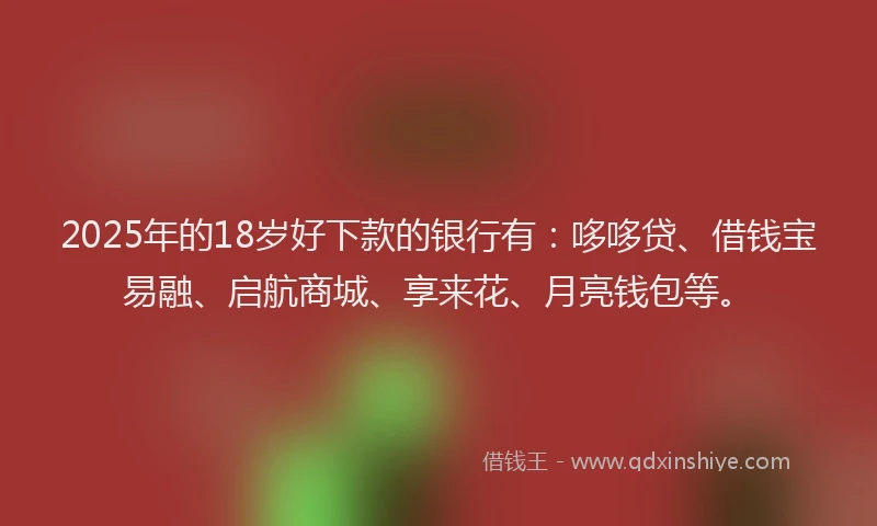 2025年的18岁好下款的银行有：哆哆贷、借钱宝易融、启航商城、享来花、月亮钱包等。