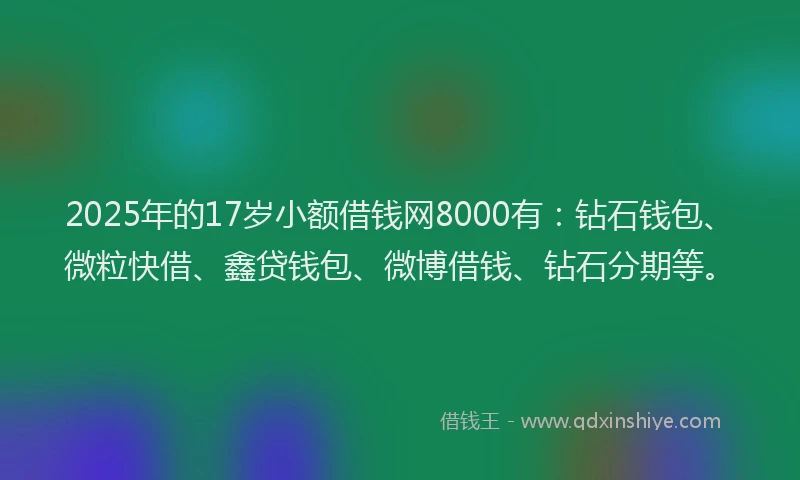 2025年的17岁小额借钱网8000有：钻石钱包、微粒快借、鑫贷钱包、微博借钱、钻石分期等。
