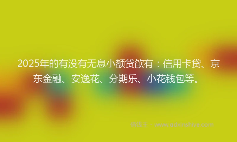 2025年的有没有无息小额贷欿有：信用卡贷、京东金融、安逸花、分期乐、小花钱包等。