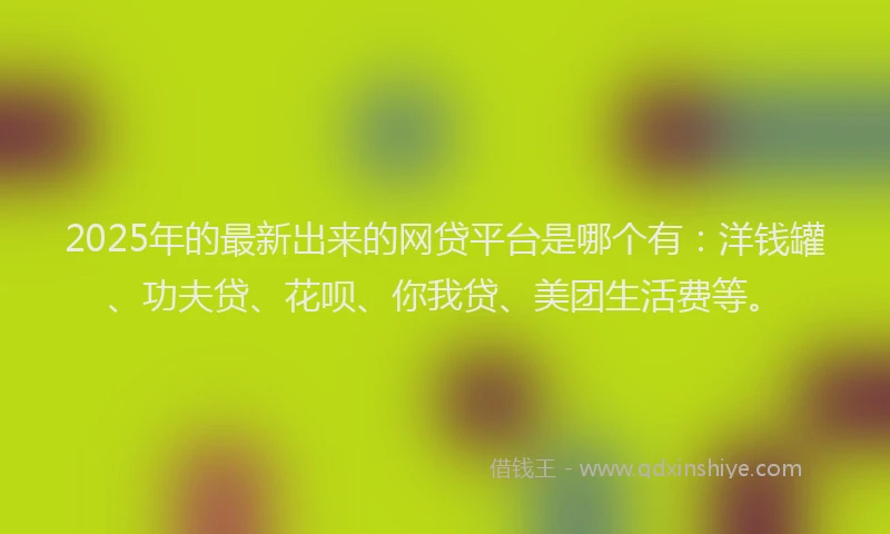 2025年的最新出来的网贷平台是哪个有：洋钱罐、功夫贷、花呗、你我贷、美团生活费等。