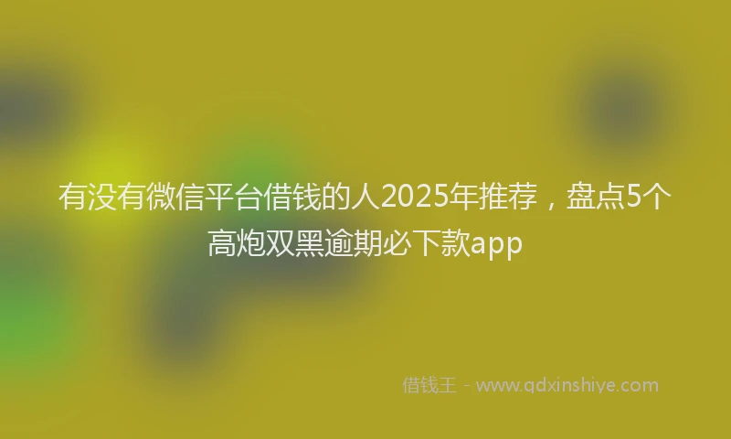 有没有微信平台借钱的人2025年推荐，盘点5个高炮双黑逾期必下款app
