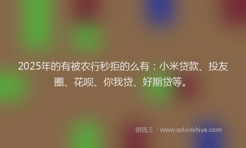 2025年的有被农行秒拒的么有：小米贷款、投友圈、花呗、你我贷、好期贷等。
