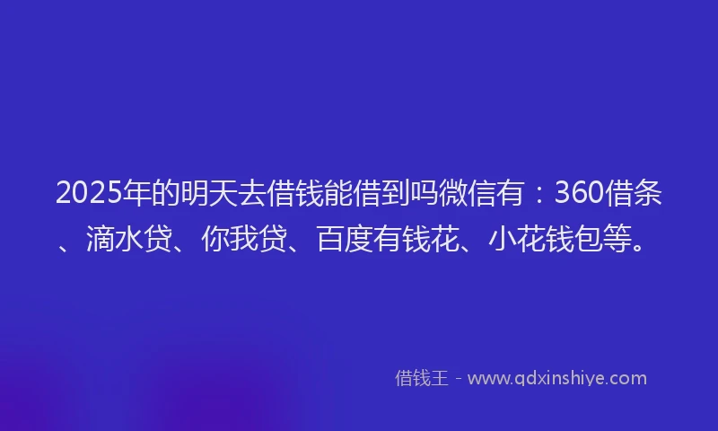 2025年的明天去借钱能借到吗微信有：360借条、滴水贷、你我贷、百度有钱花、小花钱包等。
