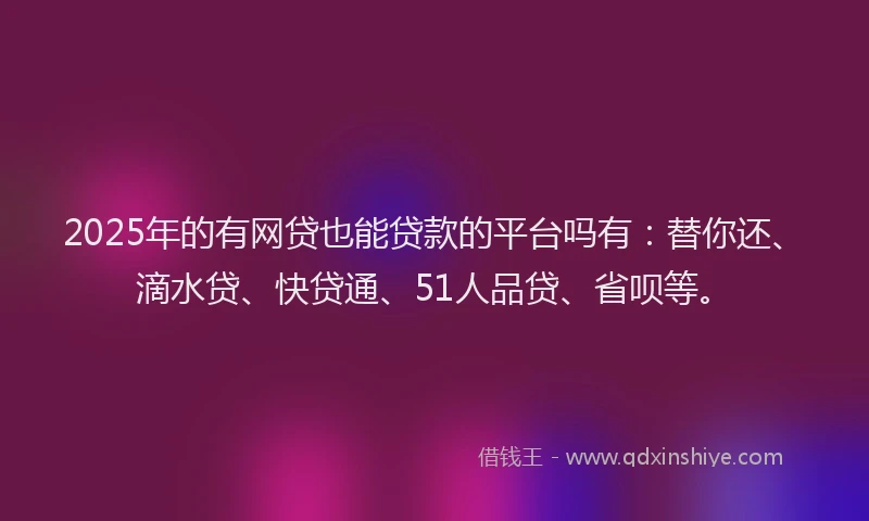 2025年的有网贷也能贷款的平台吗有：替你还、滴水贷、快贷通、51人品贷、省呗等。
