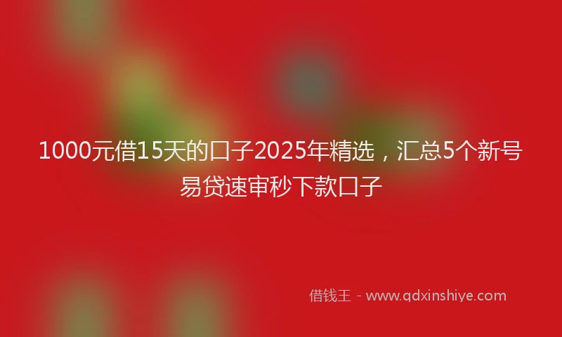 1000元借15天的口子2025年精选，汇总5个新号易贷速审秒下款口子