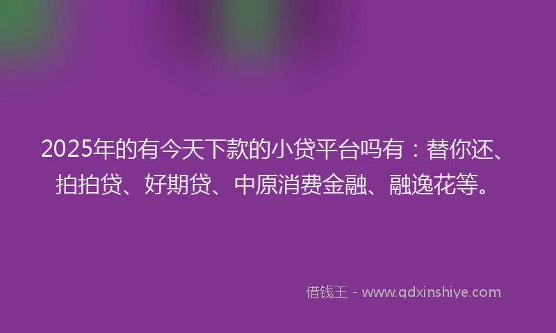 2025年的有今天下款的小贷平台吗有：替你还、拍拍贷、好期贷、中原消费金融、融逸花等。