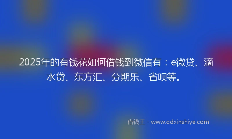 2025年的有钱花如何借钱到微信有：e微贷、滴水贷、东方汇、分期乐、省呗等。