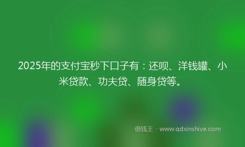 2025年的支付宝秒下口子有：还呗、洋钱罐、小米贷款、功夫贷、随身贷等。