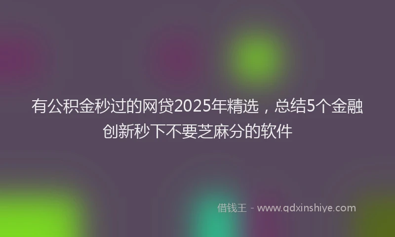 有公积金秒过的网贷2025年精选，总结5个金融创新秒下不要芝麻分的软件