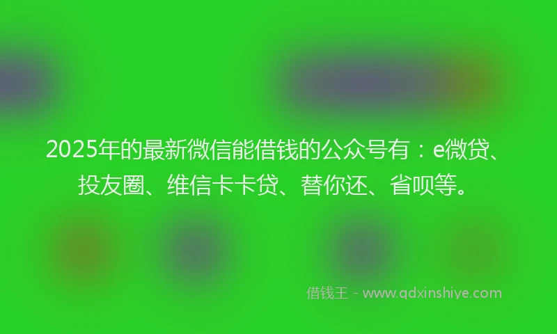2025年的最新微信能借钱的公众号有：e微贷、投友圈、维信卡卡贷、替你还、省呗等。