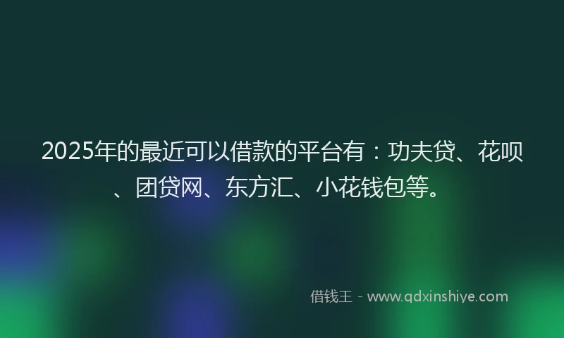 2025年的最近可以借款的平台有：功夫贷、花呗、团贷网、东方汇、小花钱包等。