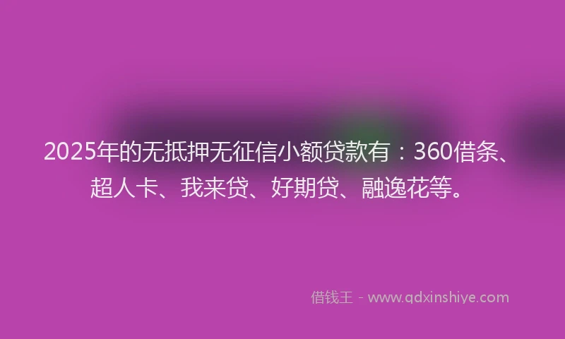 2025年的无抵押无征信小额贷款有：360借条、超人卡、我来贷、好期贷、融逸花等。