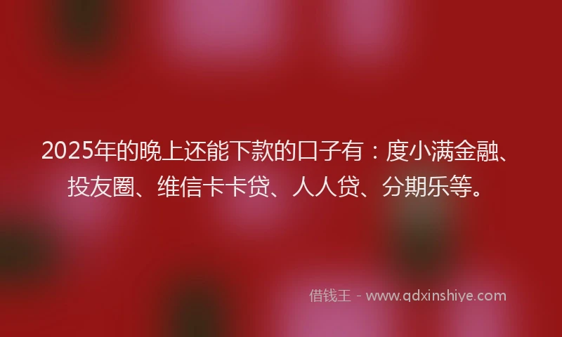 2025年的晚上还能下款的口子有：度小满金融、投友圈、维信卡卡贷、人人贷、分期乐等。