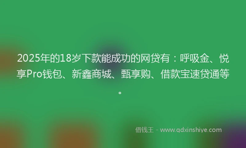 2025年的18岁下款能成功的网贷有：呼吸金、悦享Pro钱包、新鑫商城、甄享购、借款宝速贷通等。