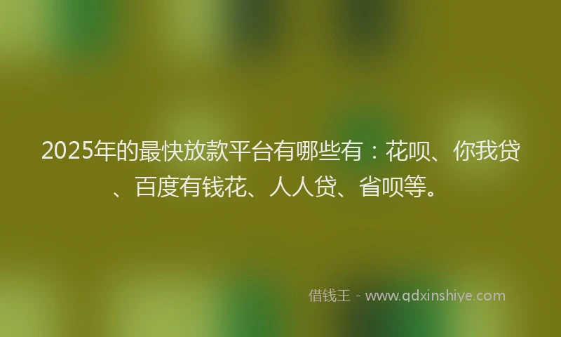 2025年的最快放款平台有哪些有：花呗、你我贷、百度有钱花、人人贷、省呗等。