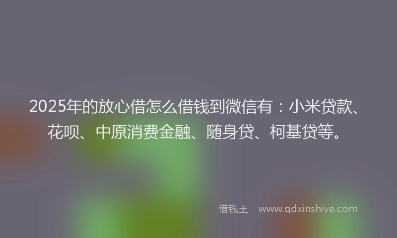 2025年的放心借怎么借钱到微信有：小米贷款、花呗、中原消费金融、随身贷、柯基贷等。