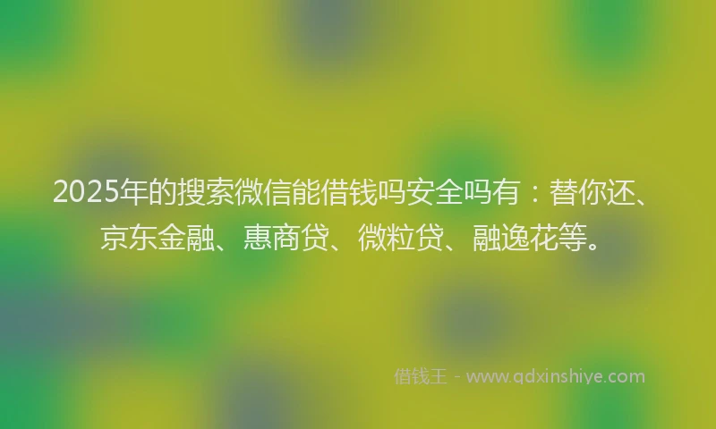 2025年的搜索微信能借钱吗安全吗有：替你还、京东金融、惠商贷、微粒贷、融逸花等。