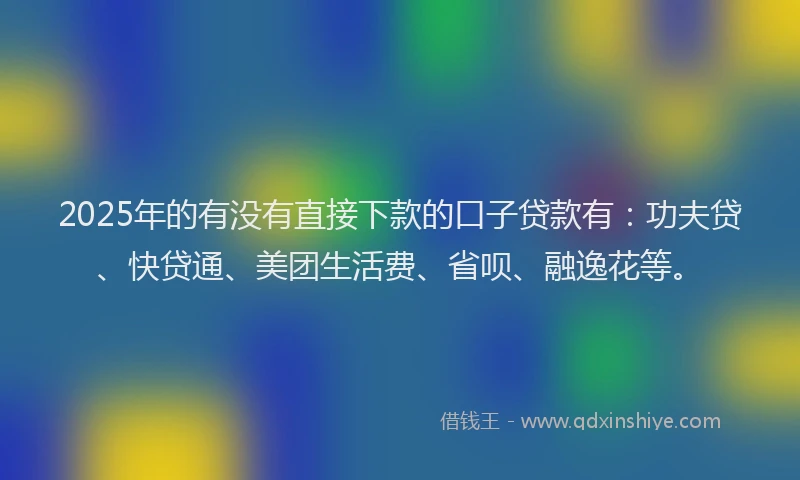 2025年的有没有直接下款的口子贷款有：功夫贷、快贷通、美团生活费、省呗、融逸花等。
