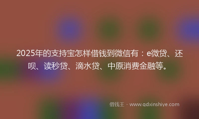 2025年的支持宝怎样借钱到微信有：e微贷、还呗、读秒贷、滴水贷、中原消费金融等。
