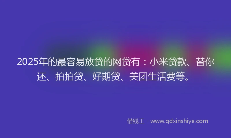 2025年的最容易放贷的网贷有：小米贷款、替你还、拍拍贷、好期贷、美团生活费等。
