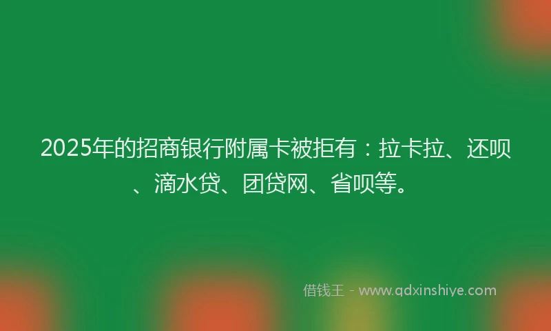 2025年的招商银行附属卡被拒有：拉卡拉、还呗、滴水贷、团贷网、省呗等。