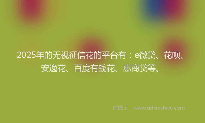 2025年的无视征信花的平台有：e微贷、花呗、安逸花、百度有钱花、惠商贷等。